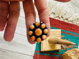 Navajo Sterling Silver & Orange Spiny Cluster Ring Size 6