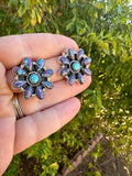 Handmade Sterling Silver, Purple Dream Mojave, Turquoise Post Cluster Earrings Signed Nizhoni