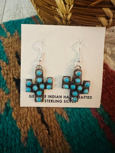 Navajo Sterling Silver & Turquoise Cactus Dangle Earrings