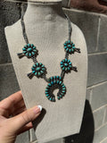 “The Cowgirl” Handmade Sterling Silver, Turquoise Squash Blossom Set