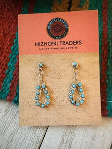 Zuni Sterling Silver & Turquoise Petit Point Dangle Earrings