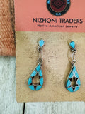 Zuni Sterling Silver,  Turquoise & Onyx Inlay Dangle Earrings