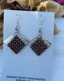 Zuni Sterling Silver & Coral Petit Point Dangle Earrings