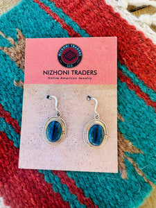 Navajo Rainbow Calsilica & Sterling Silver Oval Dangle Earrings