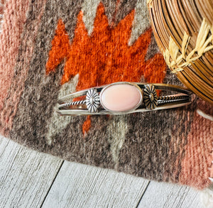 Navajo Queen Pink Conch Shell & Sterling Silver Cuff Bracelet