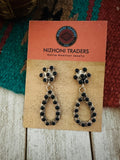 Zuni Sterling Silver & Black Onyx Petit Point Dangle Earrings