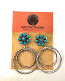 Handmade Turquoise, & Sterling Silver Cluster Circle Dangle Earrings Signed Nizhoni