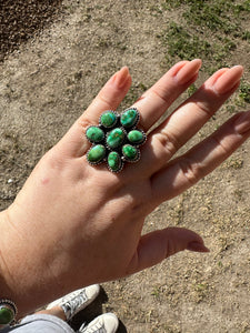 Beautiful Handmade Sonoran Gold Turquoise And Sterling Silver Adjustable Ring MORE GREENS