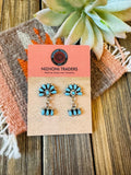 Zuni Sterling Silver & Turquoise Cluster Dangle Earrings