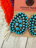 Navajo Sleeping Beauty Turquoise & Sterling Silver Cluster Post Earrings