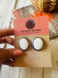 Navajo White Buffalo & Sterling Silver Post Earrings