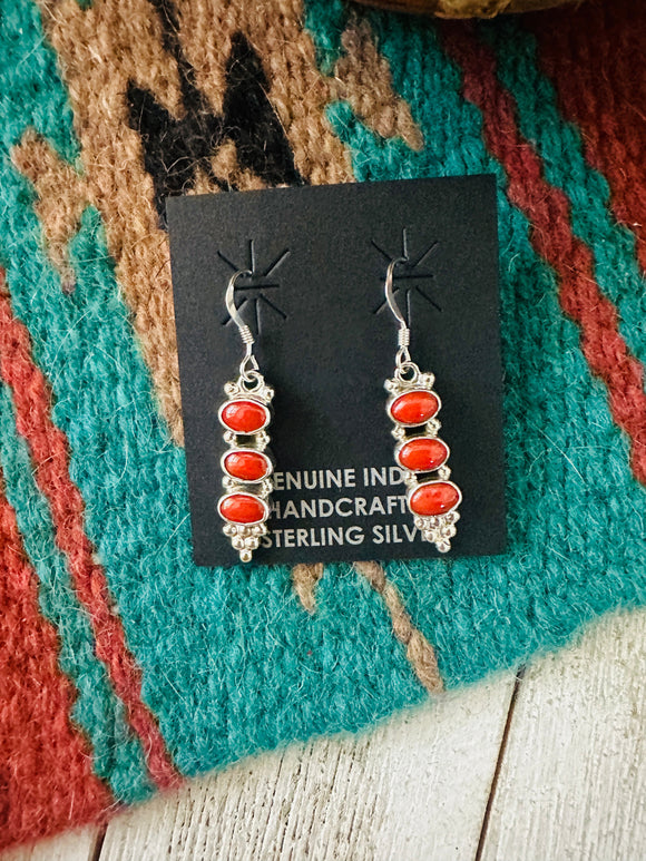 Navajo Sterling Silver & Coral Dangle Earrings