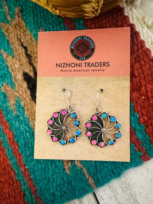 Zuni Pink and Opal & Sterling Silver Dangle Earrings