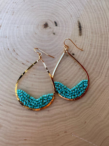 “The Golden Collection” Beach Wave Handmade Turquoise Beaded & 14k Gold Plated Earrings