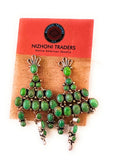 Navajo Green Turquoise & Sterling Silver Cluster Dangle Earrings