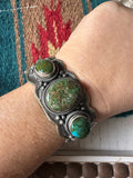 Beautiful Navajo Sterling Silver 3 Stone Turquoise Bracelet Cuff Signed S.Tso