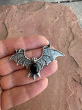 Beautiful Handmade Sterling Silver & Onyx Bat Single Stone Necklace