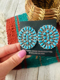 Navajo Sterling Silver & Kingman Turquoise Cluster Post Earrings