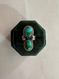 Beautiful Handmade Sonoran Gold Turquoise And Sterling Silver 2 Stone Ring