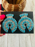 Navajo Sleeping Beauty Turquoise & Sterling Silver Cluster Post Earrings