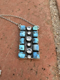 Beautiful Handmade Sterling Silver, CZ & Golden Hills Turquoise Cluster Necklace