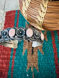 Navajo Queen Pink Conch & Sterling Silver Flower Cuff Bracelet