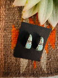 Navajo Turquoise 8 & Sterling Silver Inlay Half Hoop Earrings