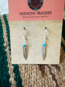 Navajo Turquoise & Sterling Silver Feather Earrings