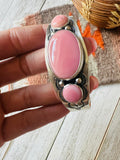 Navajo Queen Pink Conch Shell & Sterling Silver 3-Stone Cuff Bracelet