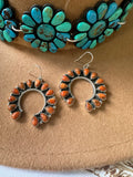 Handmade Orange Mojave & Sterling Silver Naja Style Dangle Earrings Signed Nizhoni