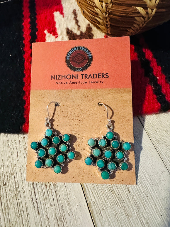 Handmade Turquoise & Sterling Silver Star Wire Dangle Earrings Signed Nizhoni