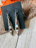 Navajo Sterling Silver & Multi Stone Inlay Dangle Earrings