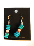 Navajo Turquoise, Spiny & Sterling Silver Beaded Dangle Earrings