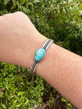 Navajo Single Stone Turquoise And Sterling Silver Adjustable Cuff Bracelet