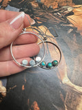 Handmade Turquoise & Sterling Silver 3 Stone Hoop Earrings Signed Nizhoni