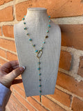 “The Golden Collection” Turquoise Beaded Gravel Lariat Handmade 14k Gold Plated Necklace