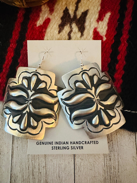 Navajo Sterling Silver Concho Cross Earrings