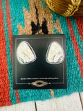 Navajo White Buffalo & Sterling Silver Post Earrings