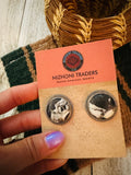 Navajo White Buffalo & Sterling Silver Post Earrings