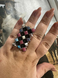 Handmade Wild Horse, Rhodonite, Purple Dream Mojave And Sterling Silver Adjustable Ring