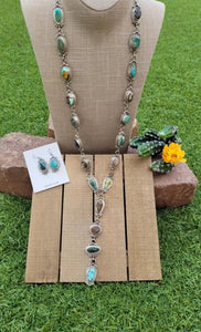 Navajo Sterling Silver & Multi Turquoise Lariat Necklace Set