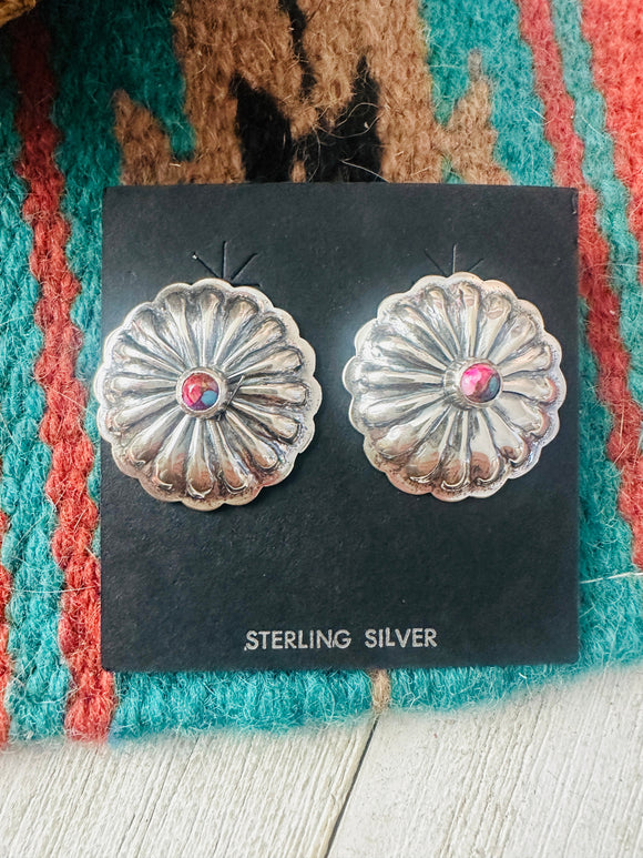 Navajo Sterling Silver & Pink Dream Mojave Concho Post Earrings