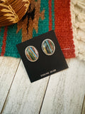 Navajo Rainbow Calsilica & Sterling Silver Oval Post Earrings