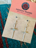 Navajo Sterling Silver & White Opal Cross Dangle Earrings