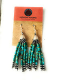 Navajo Turquoise & Sterling Silver Pearl Beaded Tassel Dangle Earrings