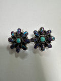 Handmade Sterling Silver, Purple Dream Mojave, Turquoise Post Cluster Earrings Signed Nizhoni