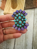 Handmade Sterling Silver, Turquoise & Purple Opal Cluster Adjustable Ring by Nizhoni