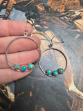 Handmade Turquoise & Sterling Silver 3 Stone Hoop Earrings Signed Nizhoni