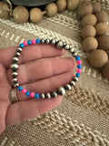 Handmade Pink & Blue Fire Opal & Sterling Silver Beaded Bracelet