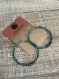 Navajo Sterling Silver and Royston Turquoise 2 inch Beaded Hoop Earrings